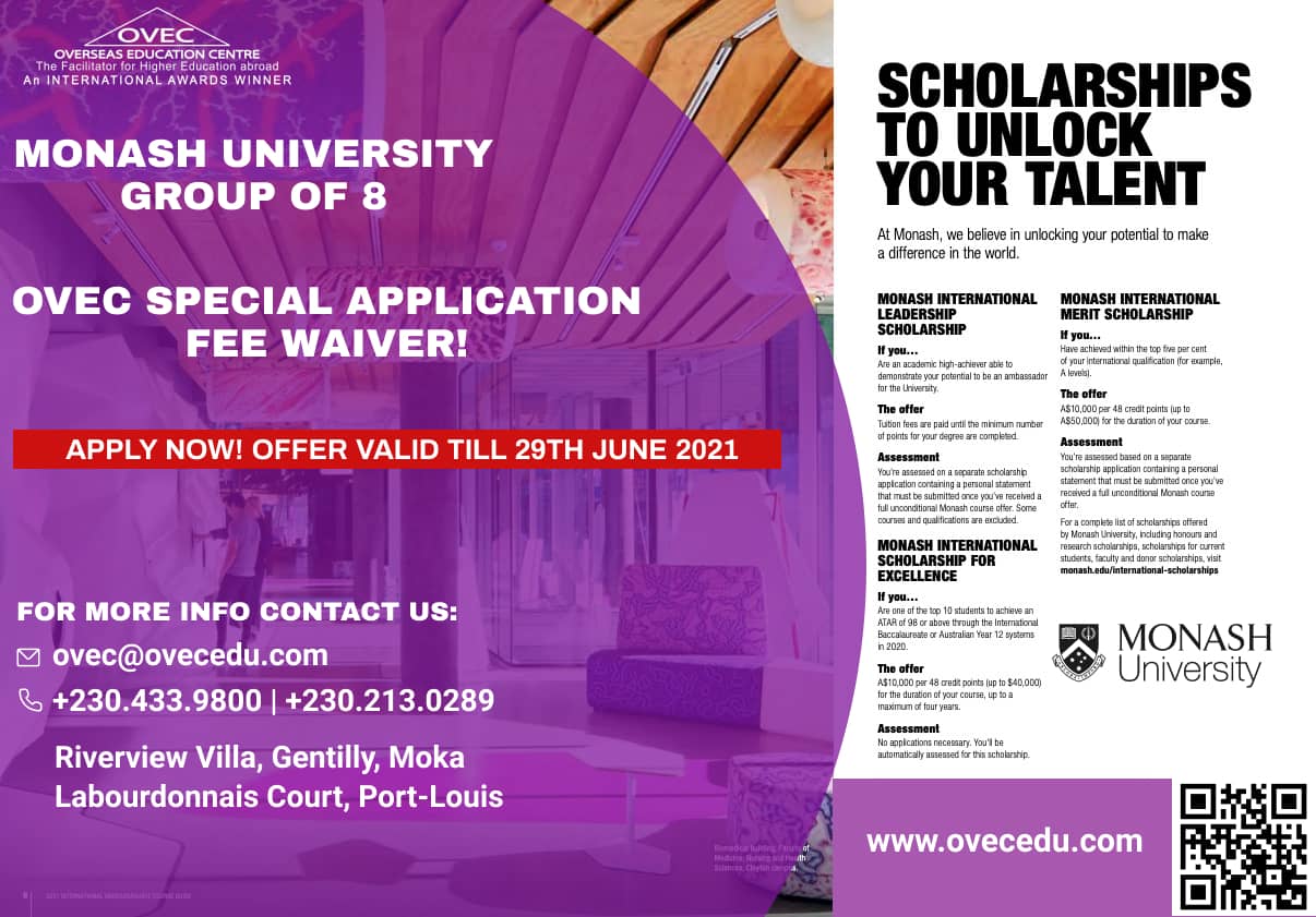 Monash University application fee waiver and scholarship - Overseas