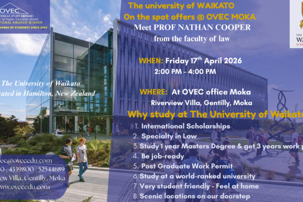 University of Waikato On the Spot Admission @ OVEC Moka – Friday 17th April 2026